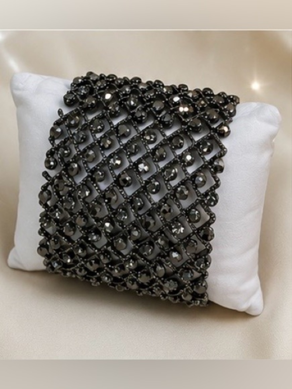 Silver Crystal Stretch Bracelet Rhinestone Wide Statement Cuff - Picture 7 of 8